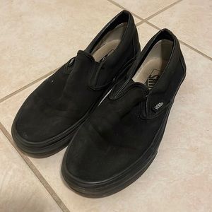 Black vans slip ons mens 6.5 womens 8 , normal wear and tear